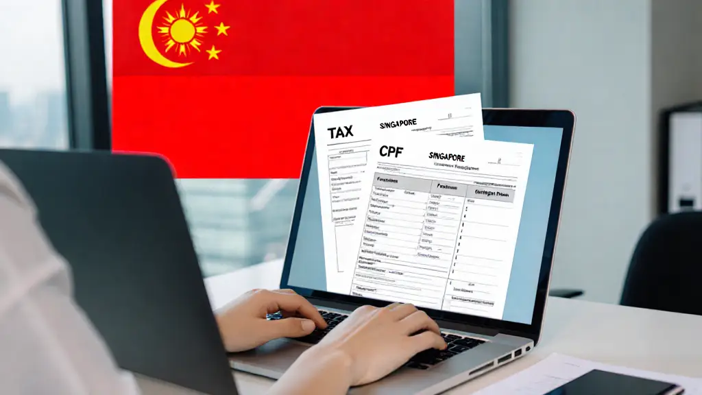 Freelancer workspace in Singapore with tax documents
